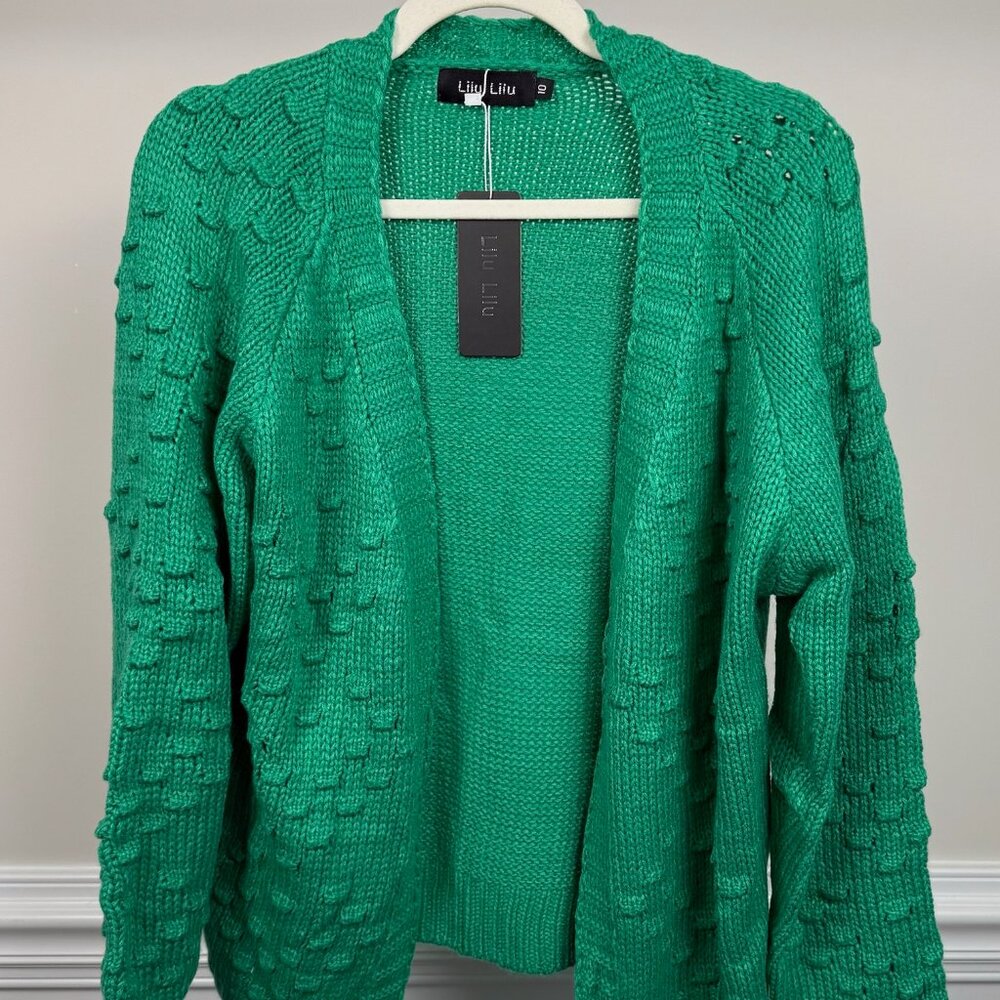 LiLu LiLu Cardigan, Size 10, Green, Open Front, Casual
